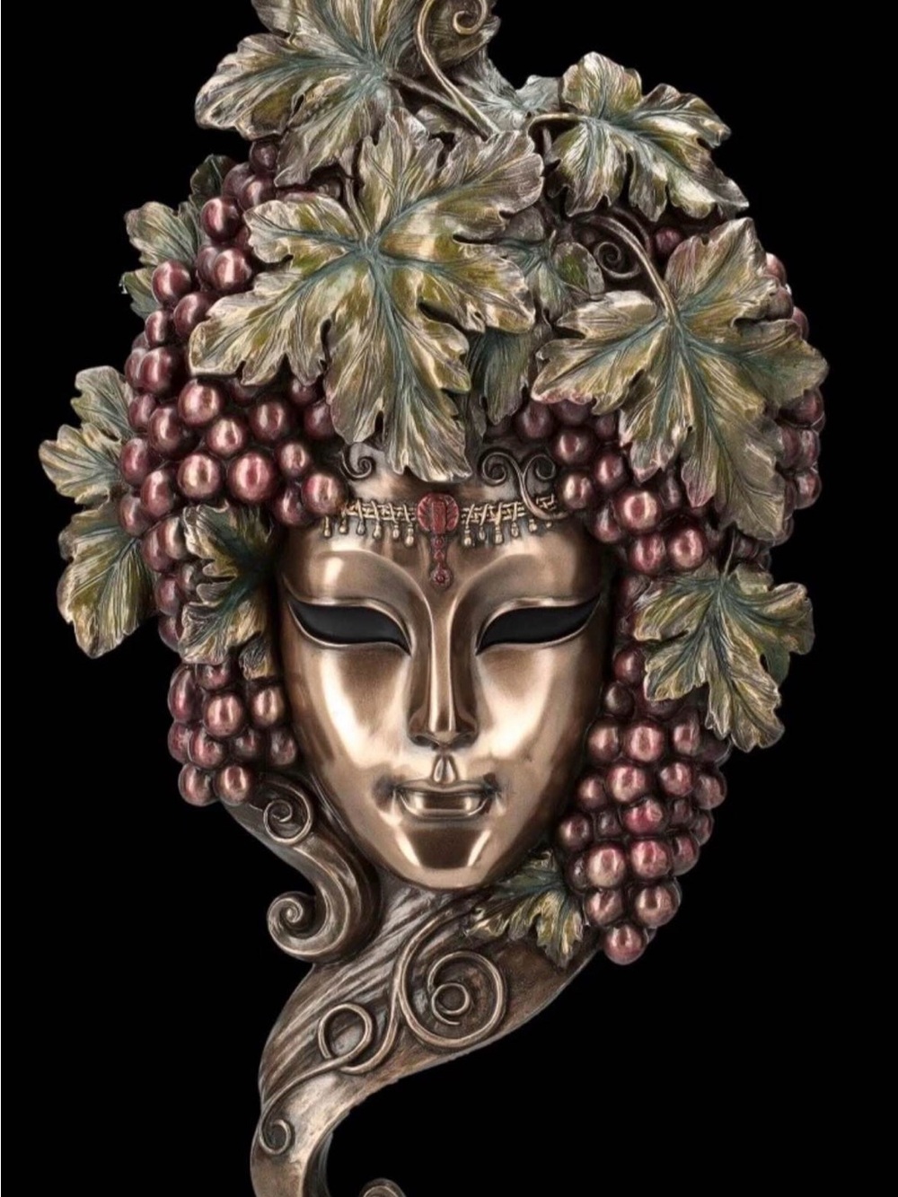 Venetian Mask Bronzed - Bacchus - Veronese Wall Mask Grapes Face